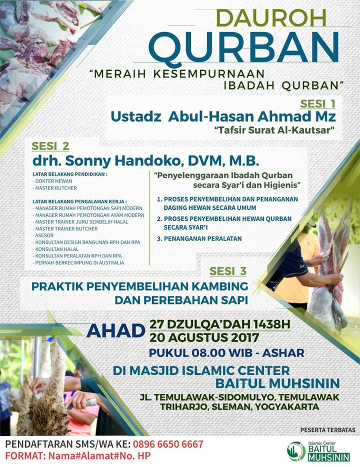 Penyelenggaraan ibadah Qurban secara Syar’i & Higienis bersama drh. Sonny Handoko, DVM, M.B