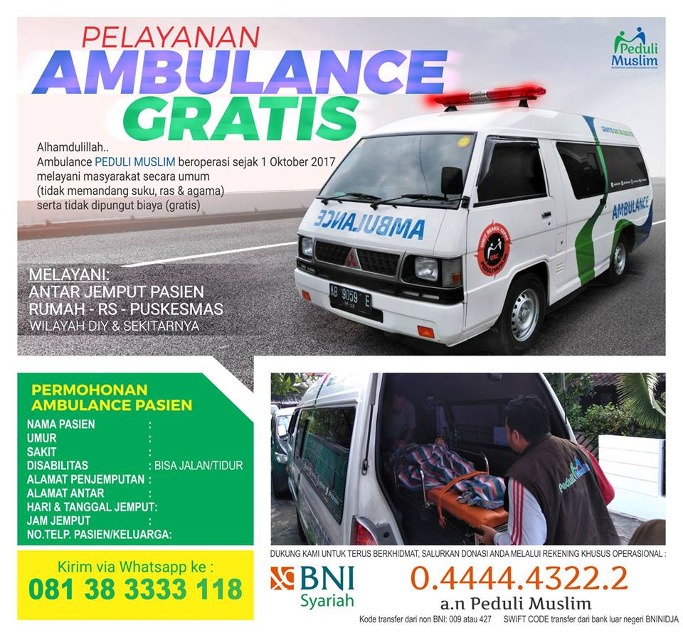 Pelayanan Ambulance Gratis Wilayah Sleman DIY
