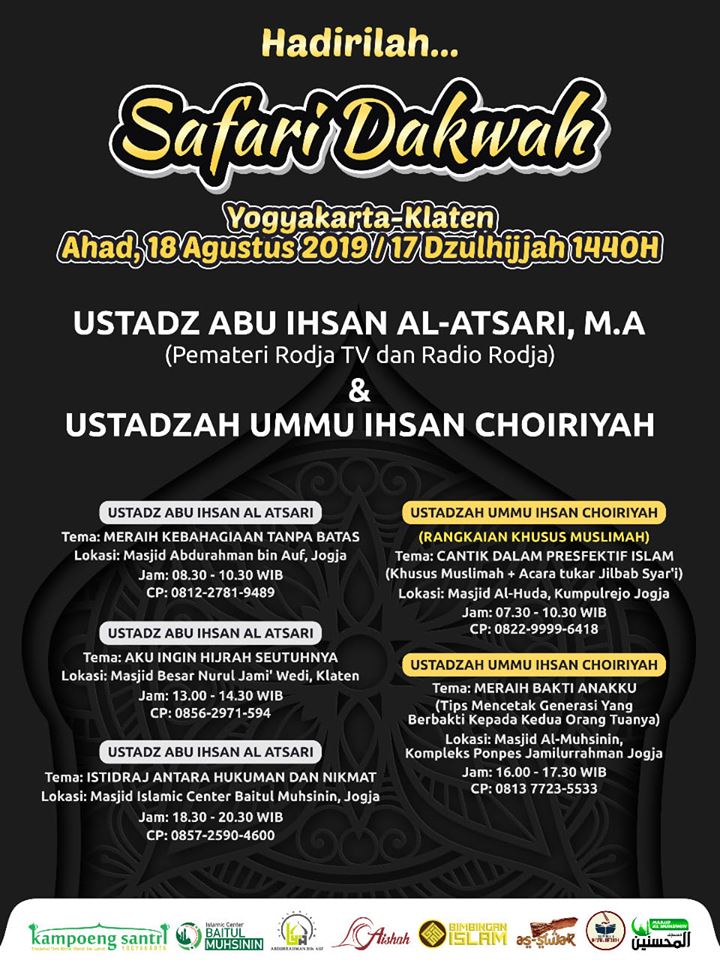 HADIRILAH SAFARI DAKWAH – YOGYAKARTA-KLATEN 18 AGUSTUS 2019/ 17 DZULHIJJAH 1440H